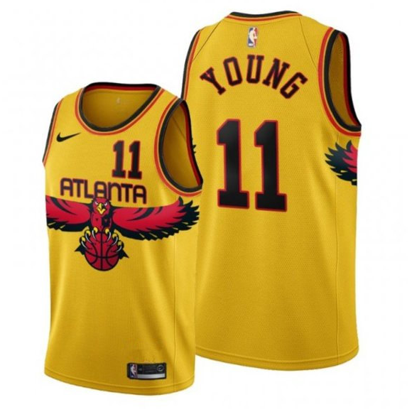 Men's Atlanta Hawks #11 Trae Young 2021/22 Yellow City Edition Stitched Jersey Men's Atlanta Hawks #11 Trae Young 2021/22 Yellow City Edition Stitched Jersey